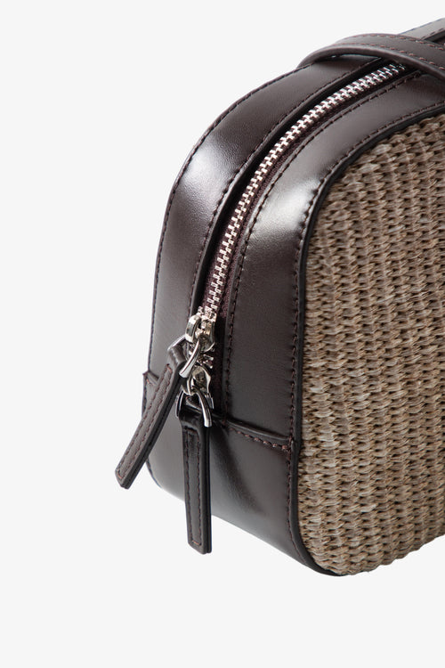 Load image 1 in gallery view. Woven Leather-Trim Shoulder Bag