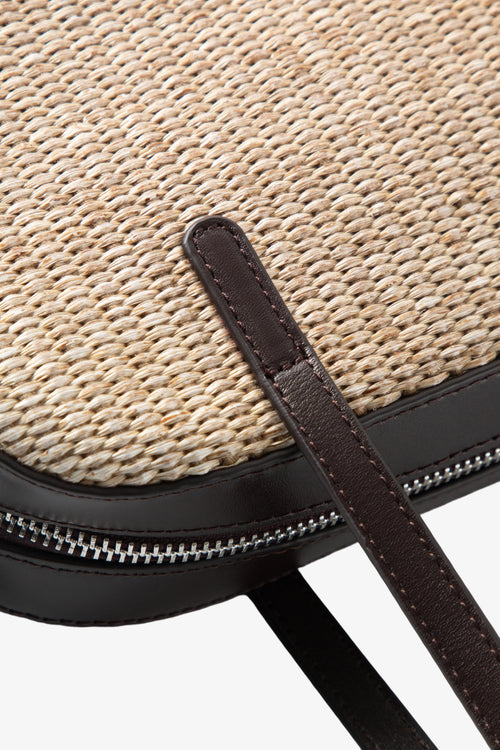Load image 1 in gallery view. Woven Leather-Trim Shoulder Bag