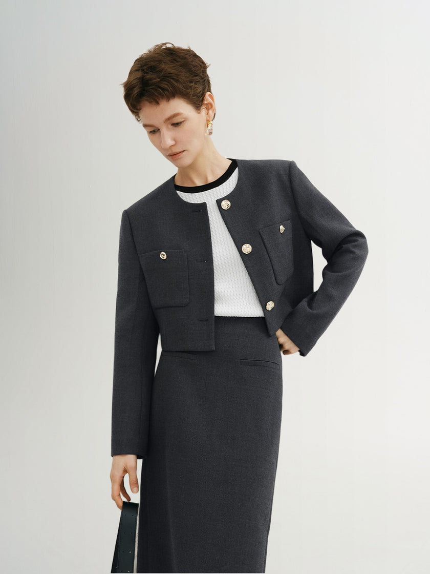 Pure Wool Cropped Jacket