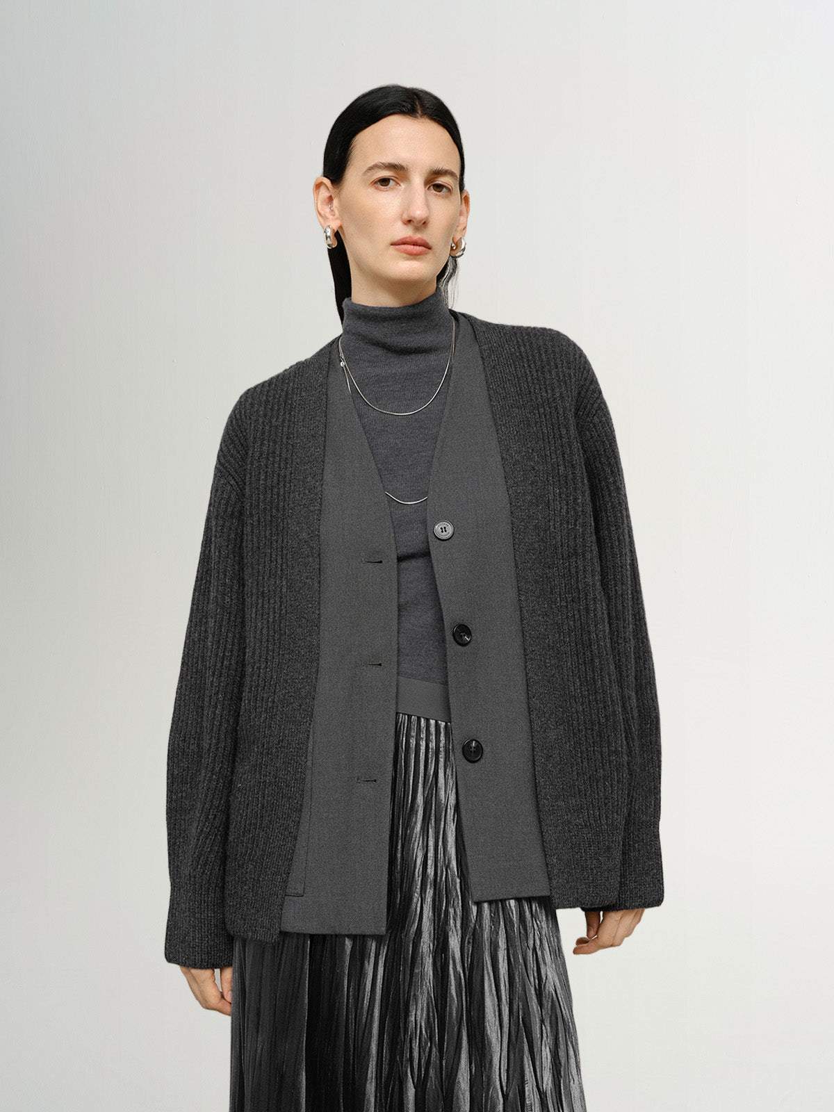 Faux Two-Piece Wool Cardigan