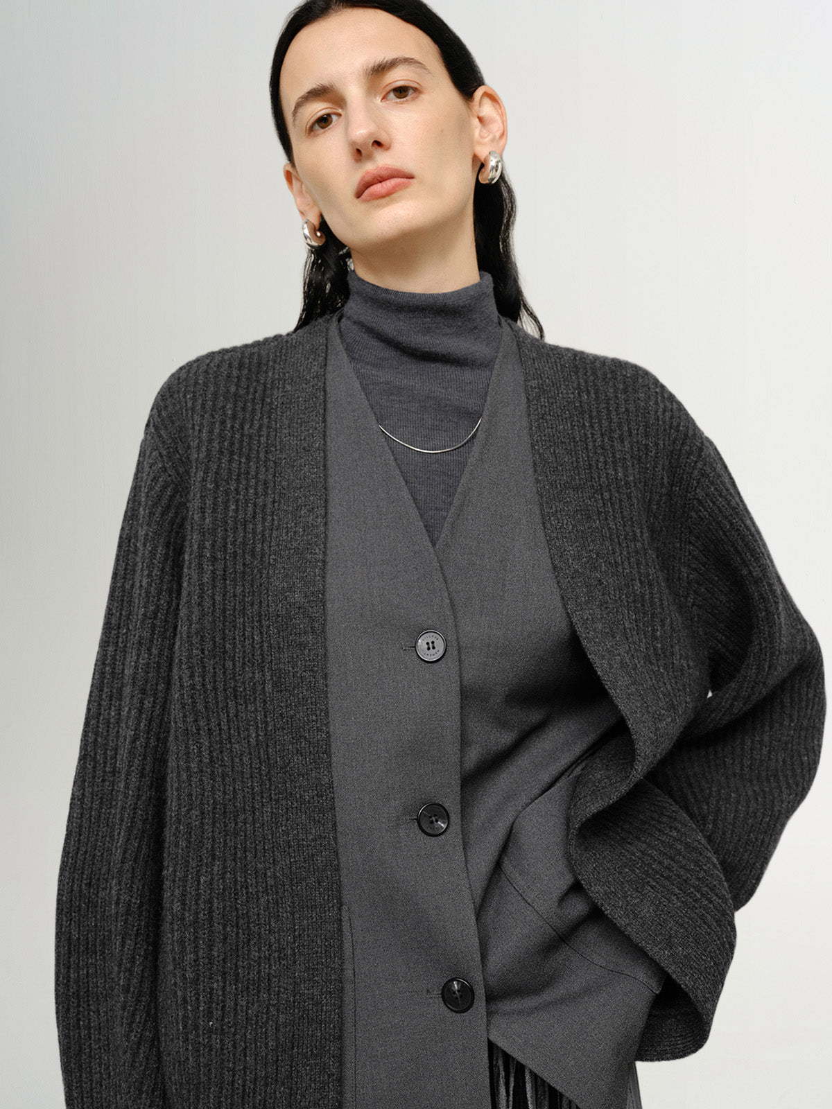 Faux Two-Piece Wool Cardigan