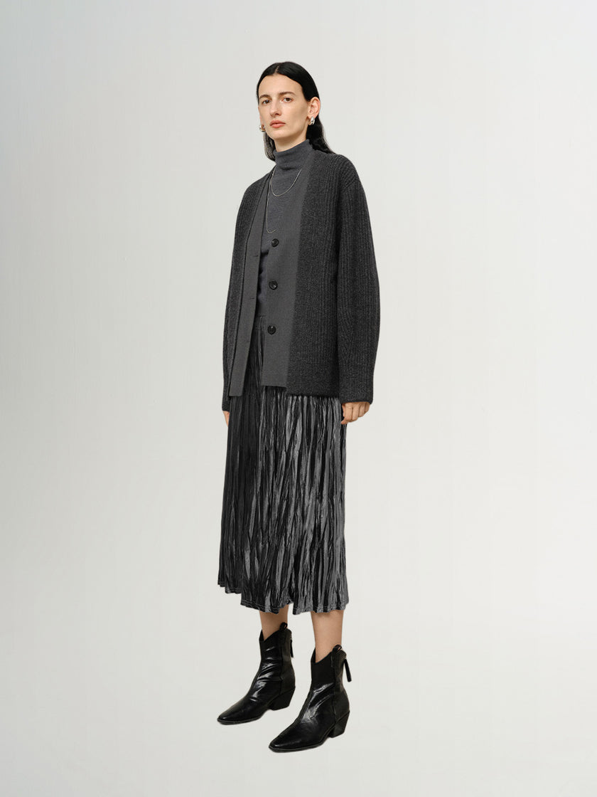 Faux Two-Piece Wool Cardigan