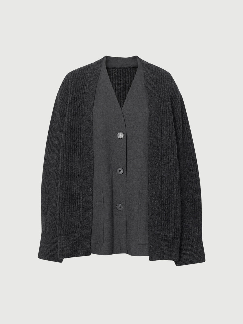 Faux Two-Piece Wool Cardigan
