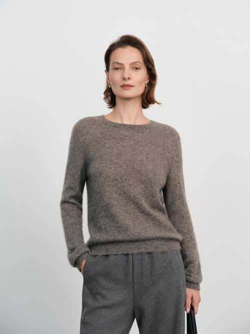 Load image 1 in gallery view. Cashmere-Silk Crewneck Knit Sweater
