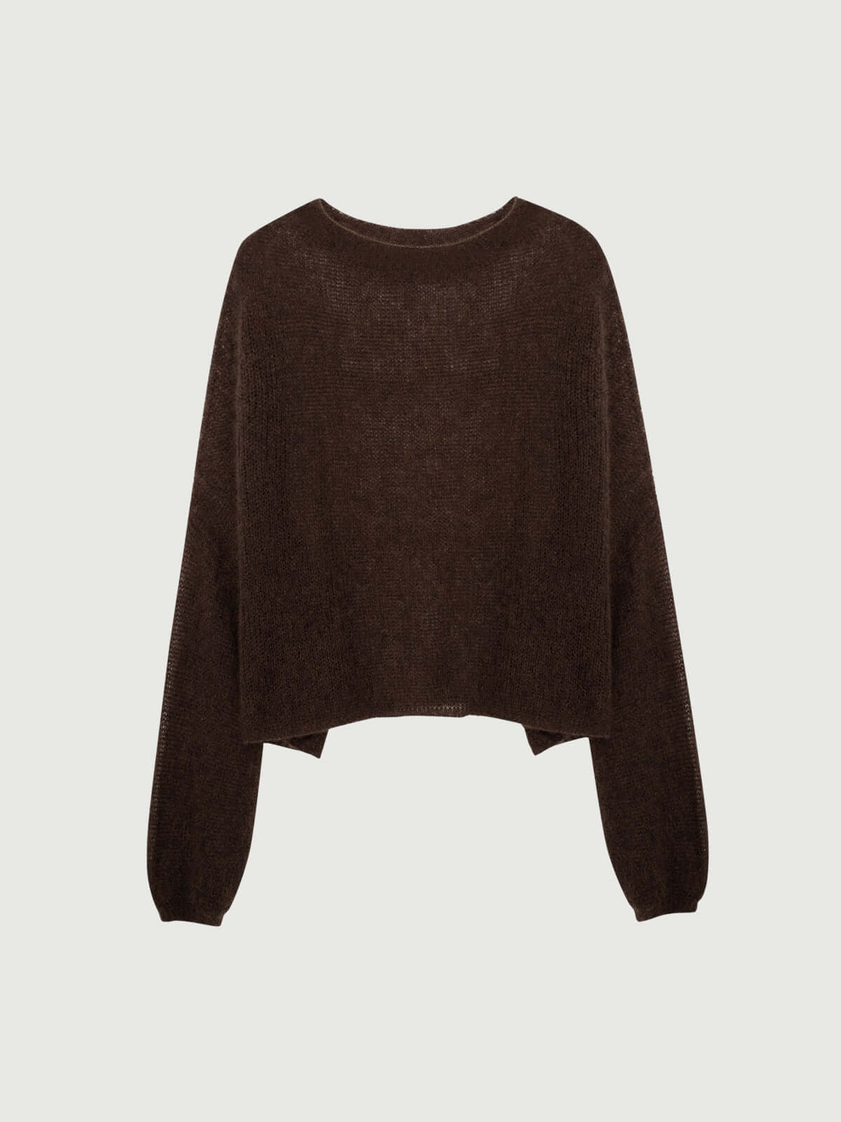 Cashmere-Silk Relaxed Pullover Sweater in deep brown with a relaxed fit and dropped shoulders, perfect for easy elegance.