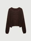 Cashmere-Silk Relaxed Pullover Sweater in deep brown with a relaxed fit and dropped shoulders, perfect for easy elegance.