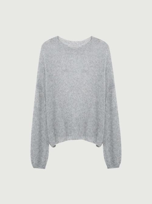 Load image 1 in gallery view. Cashmere-Silk Relaxed Pullover Sweater in light gray, featuring a relaxed fit and dropped shoulders.