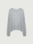 Cashmere-Silk Relaxed Pullover Sweater in light gray, featuring a relaxed fit and dropped shoulders.