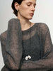 Cashmere-Silk Relaxed Pullover Sweater in soft fabric worn by model, showcasing elegant style and relaxed fit.