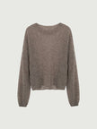 Cashmere-Silk Relaxed Pullover Sweater in light gray with dropped shoulders and a relaxed fit.
