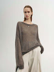 Cashmere-Silk Relaxed Pullover Sweater in light gray with relaxed fit and dropped shoulders.