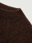 Cashmere-Silk Relaxed Pullover Sweater close-up of soft brown fabric and crewneck detail.