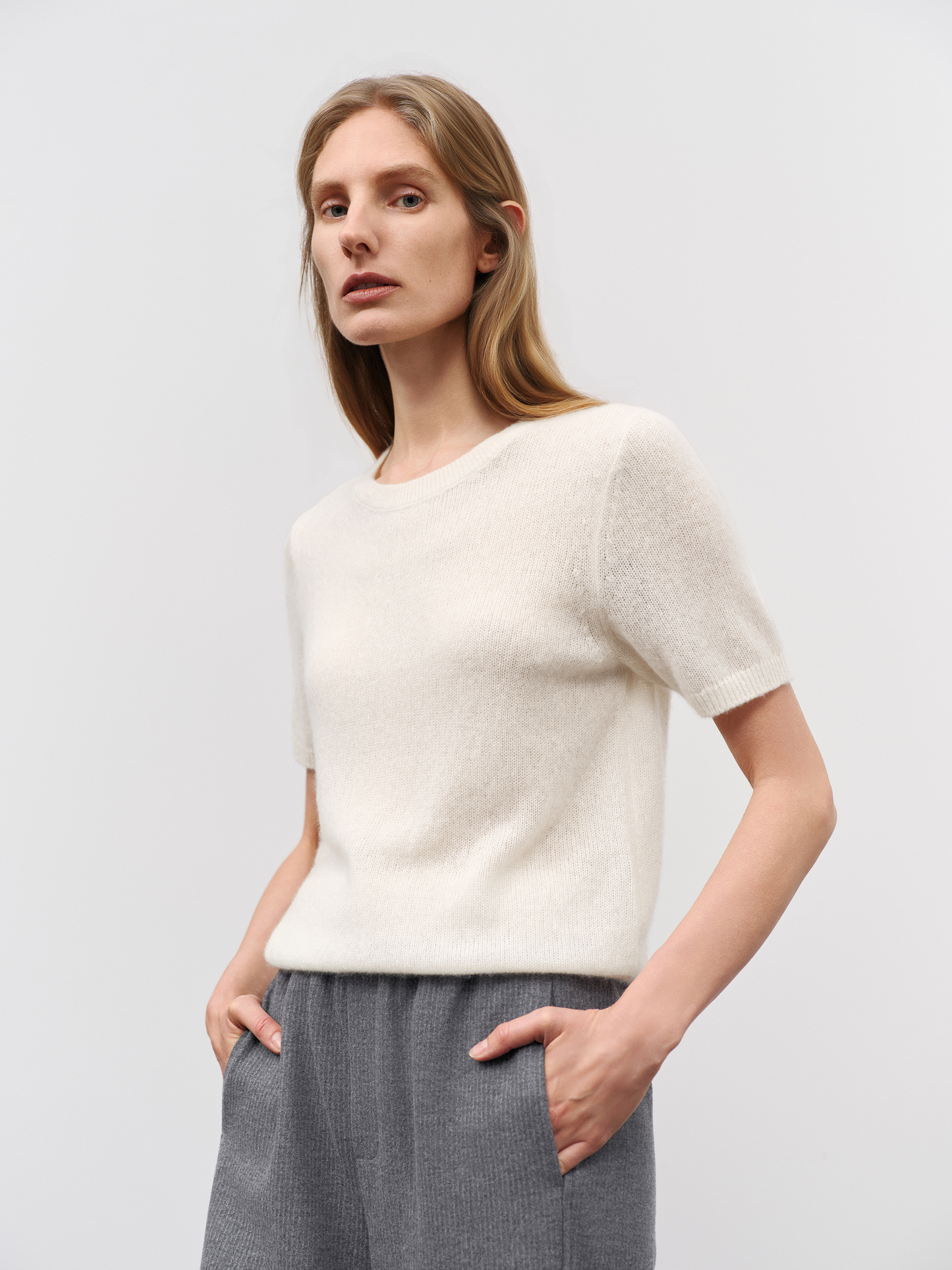 Lightweight Cashmere-Silk Short-Sleeve Sweater
