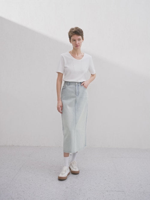 Load image 1 in gallery view. Denim Midi Skirt