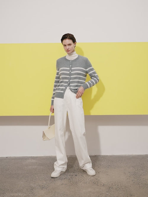 Load image 1 in gallery view. Striped Cashmere Cardigan