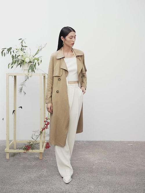 Load image 1 in gallery view. Pure Lyocell Large Lapel Trench Coat