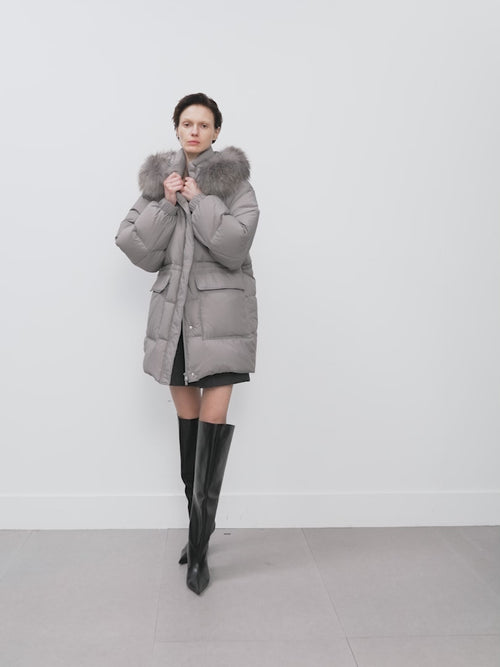 Load image 1 in gallery view. Goose Puffer Fur Hooded Jacket