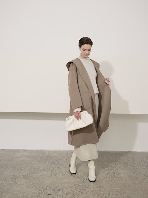 Load image 1 in gallery view. Large Lapel Wool Cashmere Hooded Coat