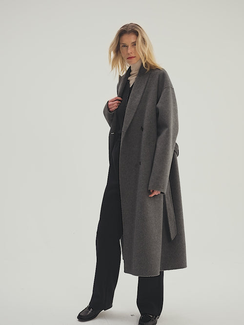Load image 1 in gallery view. Peak Lapel Wool Alpaca Coat