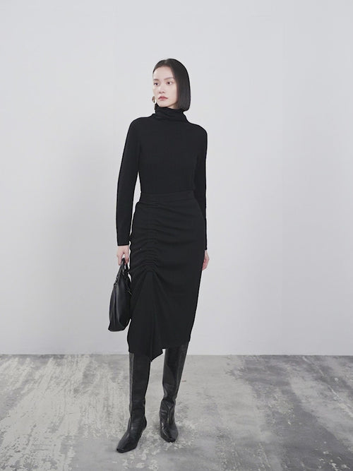 Load image 1 in gallery view. Black High Neck Layering Cashmere Sweater 599A233006Q