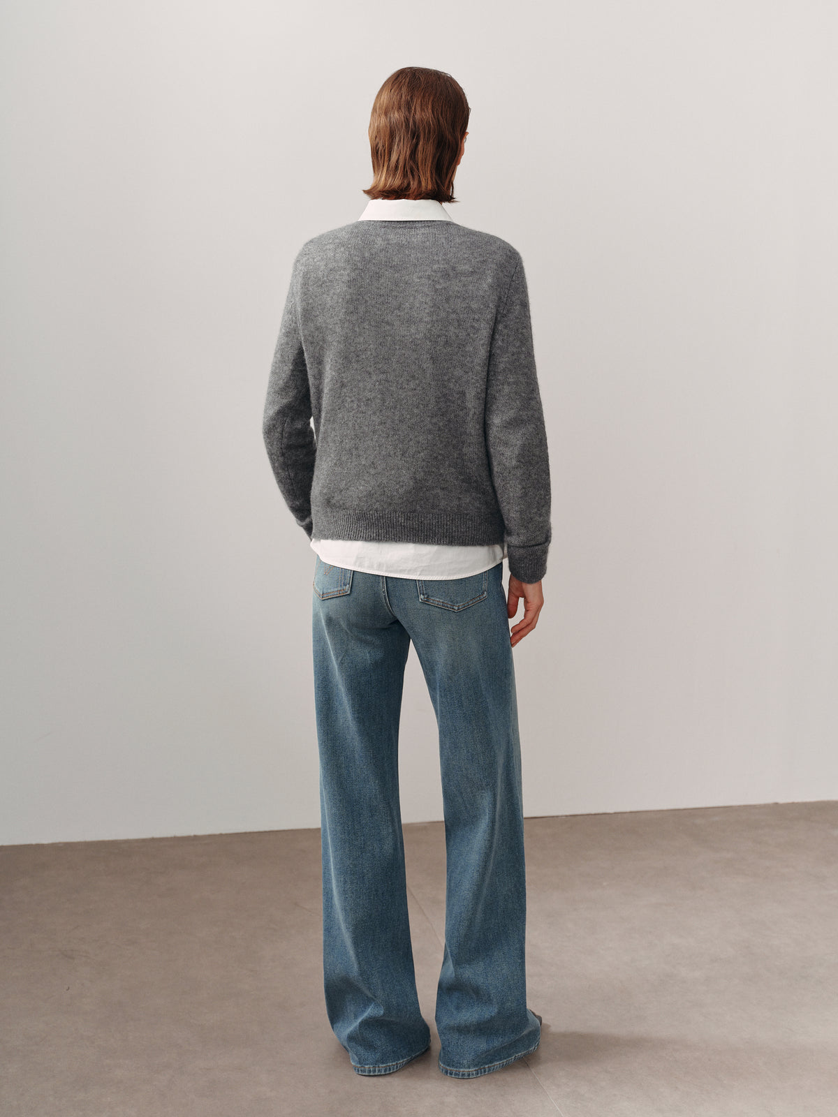Brushed Cashmere-Silk V-Neck Sweater