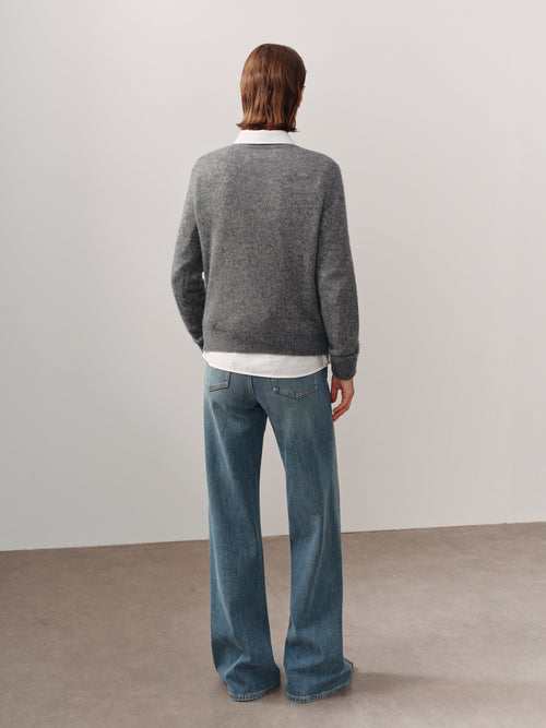 Load image 1 in gallery view. Brushed Cashmere-Silk V-Neck Sweater