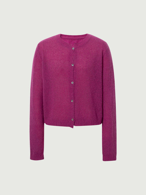 Load image 1 in gallery view. Silk-Cashmere Cardigan in vibrant magenta, combining luxury of silk and cashmere for ultimate comfort.