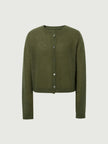 Silk-Cashmere Cardigan in olive green, a soft and lightweight wardrobe staple for tropical climates.